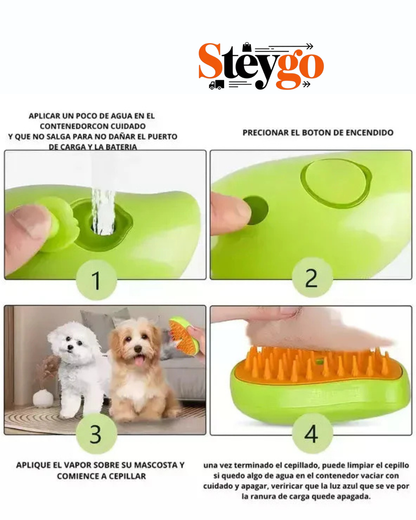 Cepillo A Vapor Para Mascotas 3en 1